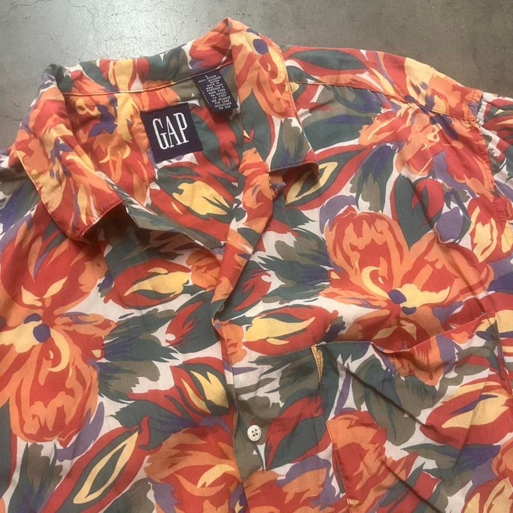 Vintage gap floral aop men's 100% rayon button up Hawaiian 90s‎ summer beach